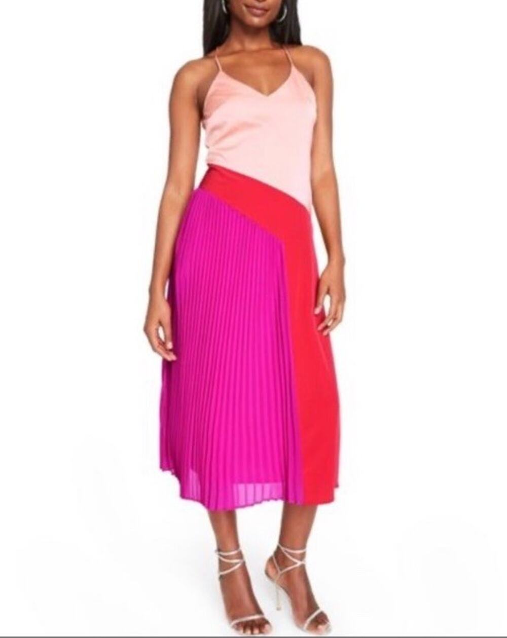 Cushnie x Target Slip Dress New Womens 4 Midi Colorblock Blush Combo Pleated